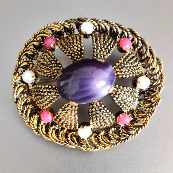 Vintage 60s Signed Austria Filigree Brooch - Picture 4 of 13